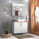 Ver imagem 1 de Gabinete para Banheiro com Cuba e Armario 80cm Mdf Freijo com Branco Paris - On Móveis