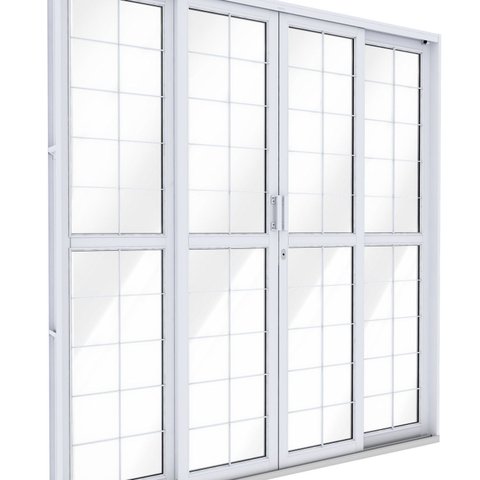 Porta de Aço de Correr Central com Grade Quadrada 4 Folhas 213x200 Riobras Aço Pronto Branco