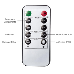 Vela Decorativa Led Chama Viva Realista Controle Rem Kit C/3 - 2