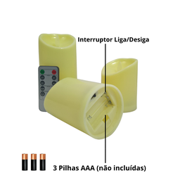Vela Decorativa Led Chama Viva Realista Controle Rem Kit C/3 - 8
