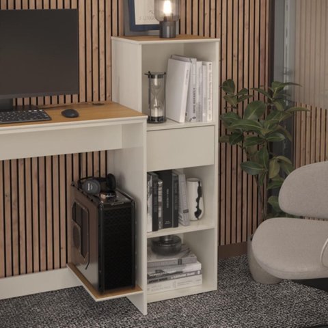 Armário Livreiro Noruega Office 1 Gaveta e Tampo Mdf Usinado 100cm - Via Nossa - Off White e Cedro