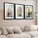 Ver imagem 1 de Kit 3 Quadros Grandes Caravelas 60x48cm:moldura Preta