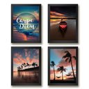 Ver imagem 1 de Kit 4 Quadros Praia por do Sol Carpe diem 45x34cm - com Vidro:madeira Branca
