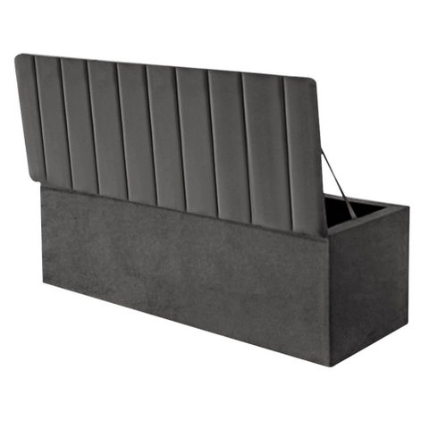 Calçadeira Baú Recamier Estofada Cama Queen 160cm Carla Suede Cinza Escuro- Mabe Magazine