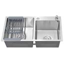 Ver imagem 3 de Cuba Dupla Cozinha Gourmet Aço Inox Escovado Escorredor Luxo Lava Louça Alimento Escorre Agua