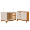 Ver imagem 1 de Jogo de Quarto Infantil Flip Cômoda 1 Porta e Berço Americano Areia Fosco/savana - Reller Móveis