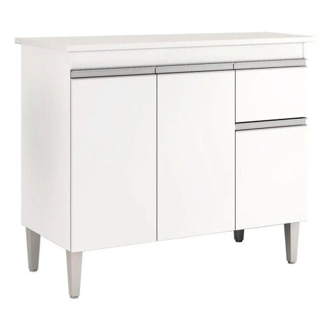 Balcão de Cozinha Tatiane 100cm 3 Portas 1 Gaveta com Tampo - Ajl Branco