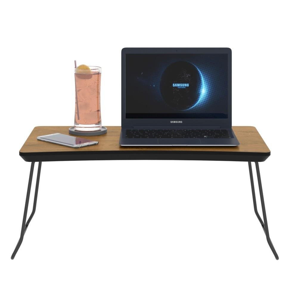 Mesa Suporte Dobrável para Café e Notebook com Pés de Ferro - Freijó/Preto - 3