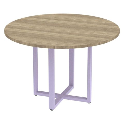 Mesa de Reunião Redonda P25 Pandin 110 Cm (largura) Tampo Mdp Noce Naturalle Pé Aço Tubular Lilá