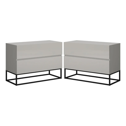 Conjunto Duas Mesas de Cabeceira Eros 60cm Pés Preto 2 Gavetas Fosco Quarto:off White