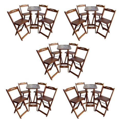 Kit 5 Conjuntos Bistrô Mesa com 4 Banquetas Dobráveis de Madeira Personalizada Jack - Imbuia