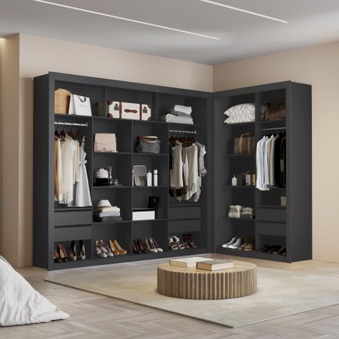 Closet Modulado Duplo 6 Gavetas Preto MDF Amoudi Móveis