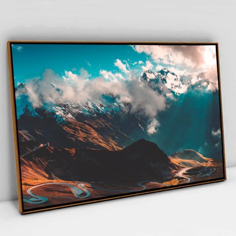 Quadro Decorativo O Céu e as Montanhas em tela Canvas TACOLADO PAPEL DE PAREDE Moldura Flutuante 4,5