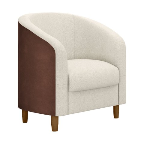 Poltrona Decorativa 71cm Dolar Courino Marrom | Bouclé Suave Off White - Sallar Home