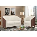 Ver imagem 2 de Poltrona Decorativa 71cm Dolar Courino Marrom | Bouclé Suave Off White - Sallar Home