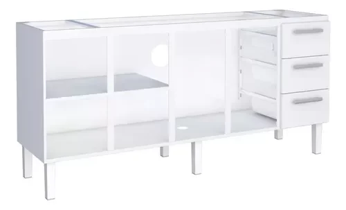 Ver imagem 7 de Conjunto Cozinha Completo para Pia 2,00metros Gabinete 3 Gavetas + Aéreo + Paneleiro 100% em Aço - V