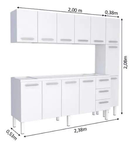 Ver imagem 3 de Conjunto Cozinha Completo para Pia 2,00metros Gabinete 3 Gavetas + Aéreo + Paneleiro 100% em Aço - V