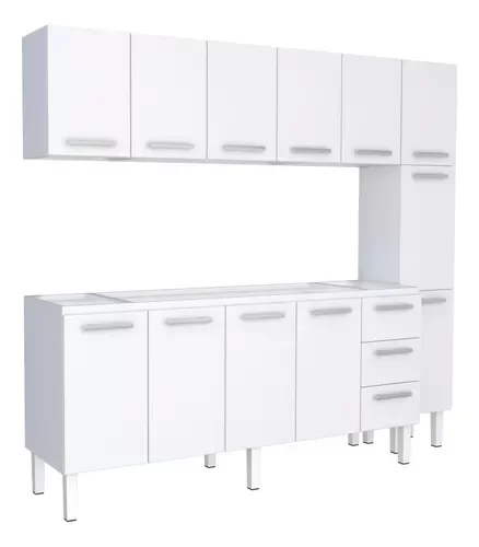 Ver imagem 2 de Conjunto Cozinha Completo para Pia 2,00metros Gabinete 3 Gavetas + Aéreo + Paneleiro 100% em Aço - V