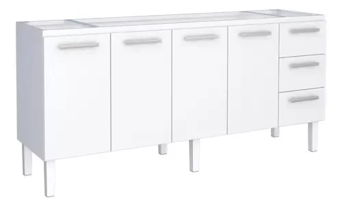 Ver imagem 6 de Conjunto Cozinha Completo para Pia 2,00metros Gabinete 3 Gavetas + Aéreo + Paneleiro 100% em Aço - V