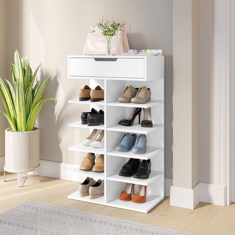 Sapateira Hall Entrada Sapatos 1 Gaveta e 8 Prateleiras Ágata Branco