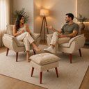 Ver imagem 7 de Kit 2 Poltronas Decorativo + Puff Opala para Apoio Aos Pés Bege