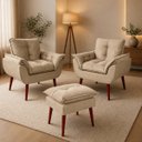 Ver imagem 2 de Kit 2 Poltronas Decorativo + Puff Opala para Apoio Aos Pés Bege