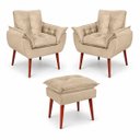 Ver imagem 1 de Kit 2 Poltronas Decorativo + Puff Opala para Apoio Aos Pés Bege