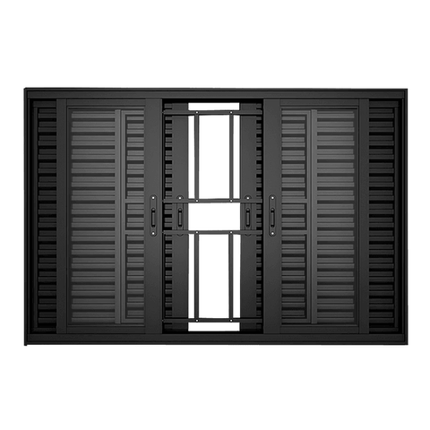 Veneziana 6 Folhas de Correr com Grade Alumínio Preto 100x120 Linha 25