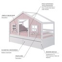 Ver imagem 4 de Cama Casinha Dos Sonhos com 02 Gavetas Madeira Maciça Rosa/ Branco Megamobilia
