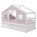 Ver imagem 3 de Cama Casinha Dos Sonhos com 02 Gavetas Madeira Maciça Rosa/ Branco Megamobilia