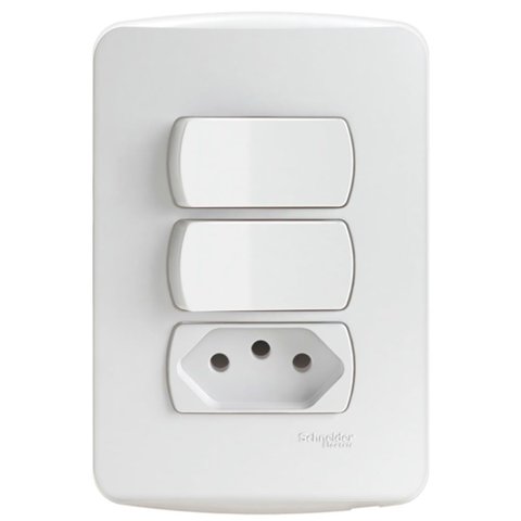 Conjunto 2 Interruptores Simples + 1 Tomada 2 Pinos + Terra 10 Amperes 250 Volts - S3b69050 - Schnei