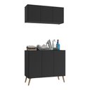 Ver imagem 1 de Conjunto Lavanderia Retrô Multiuso Armário Aéreo e Balcão 3 Portas Multimóveis Mp5050 Preto/