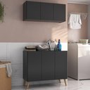 Ver imagem 2 de Conjunto Lavanderia Retrô Multiuso Armário Aéreo e Balcão 3 Portas Multimóveis Mp5050 Preto/