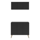 Ver imagem 5 de Conjunto Lavanderia Retrô Multiuso Armário Aéreo e Balcão 3 Portas Multimóveis Mp5050 Preto/