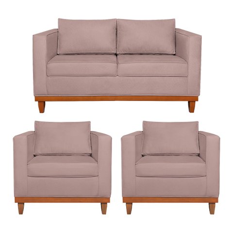 Kit Sofá 3 Lugares e 2 Poltronas Europa 180 cm Estilo Conforto e Elegância Linho - Doce Sonho Mó