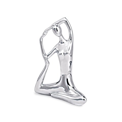 Escultura Decorativa de Yoga em Porcelana 19,5x16x6 Prata - Gran Belo