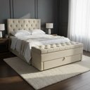 Ver imagem 1 de Kit Baú Gaveta e Cabeceira com Fixação no Box (cama) Cor Bege Claro 140x117cm Tamanho Casal