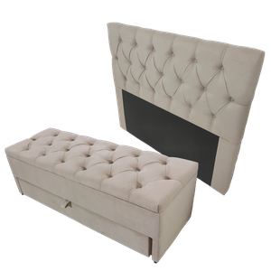 Kit Baú Gaveta e Cabeceira com Fixação no Box (cama) Cor Bege Claro 140x117cm Tamanho Casal