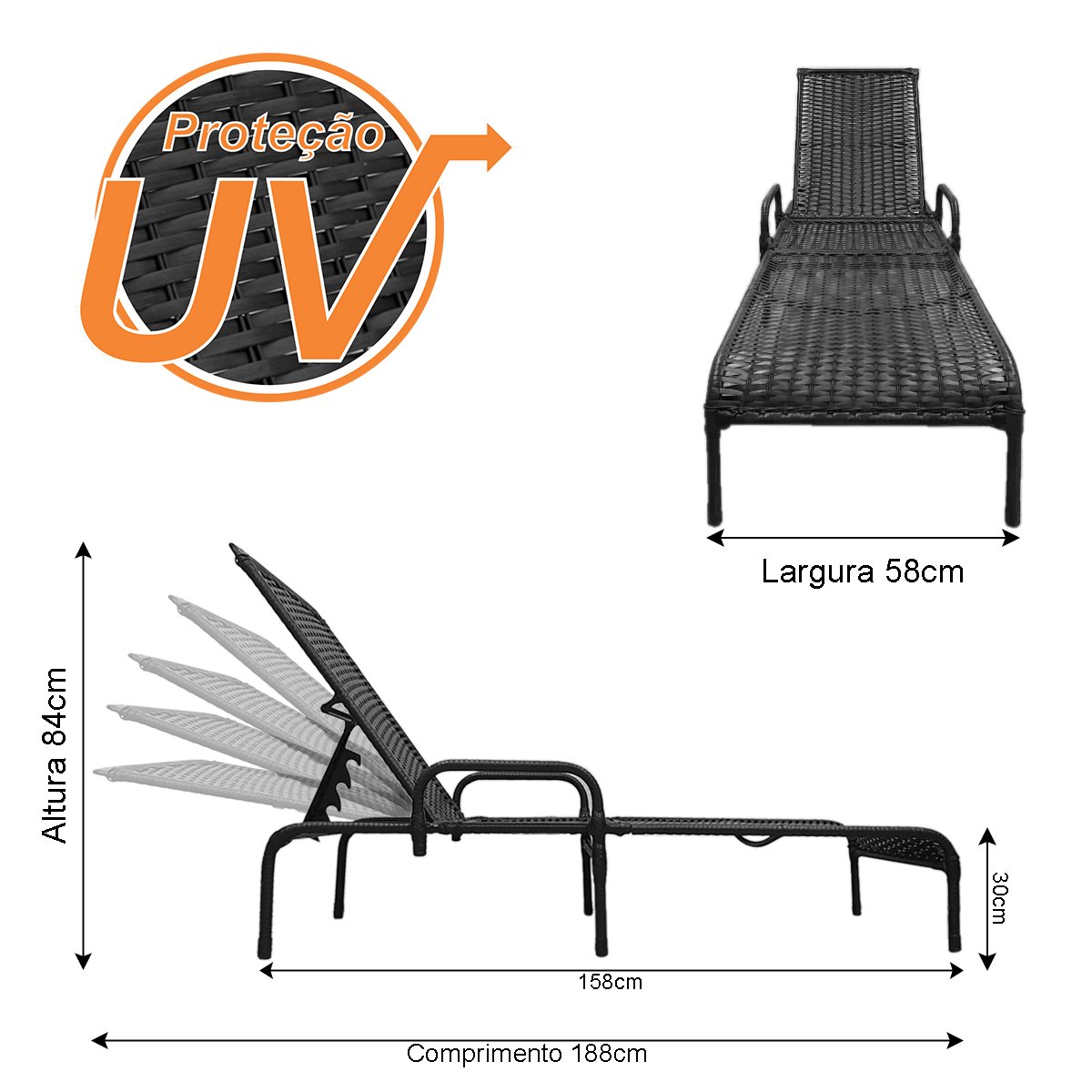 Espreguiçadeira Catar com Regulagem para Piscina, Área Externa - Marrom - 6