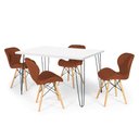 Ver imagem 1 de Conjunto Mesa de Jantar Hairpin 130x80 Branca com 4 Cadeiras Eiffel Slim - Marrom
