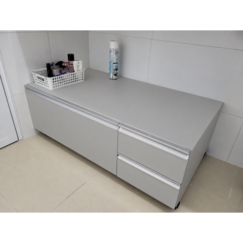 Balcão Gabinete Pia Banheiro Multiuso com Rodízios 110cm:Cinza