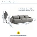 Ver imagem 3 de Sofá Cama Modular Orgânico Retrátil 4 Lugares 250cm Base Madeira Maciça Oxford