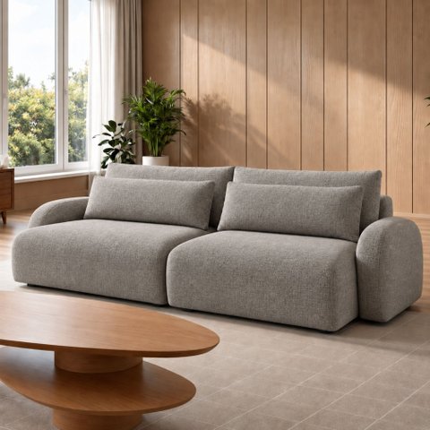 Sofá Cama Modular Orgânico Retrátil 4 Lugares 250cm Base Madeira Maciça Oxford
