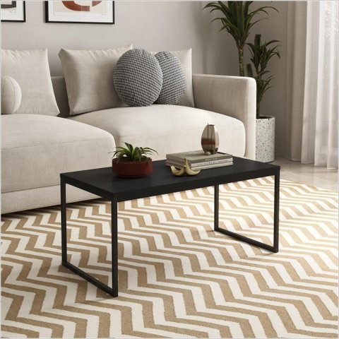 Mesa Centro Sala Pés de Ferro Industrial 80x40 Tampo Mdf Preto Carmin