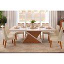 Ver imagem 1 de Sala de Jantar Completa Zafira Tampo Madeirado C/ Vidro Curvo 200x100cm e 8 Cadeiras Bia Freijo/off