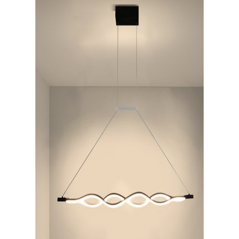 Pendente Ondas Duplo Preto 100cm Led 46W 3200K Bivolt PARIS LUZ
