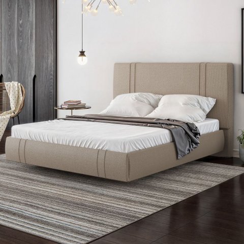 Cama King Flutuante com Cabeceira 195cm Astra S04 Linho Bege - Lyam Decor