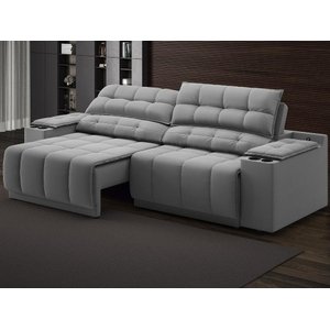 Sofá com Porta Copos Carregador USB Ret Rec Samurai 2,50m Velosuede Grafite - NETSOFAS
