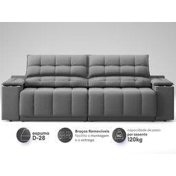 Sofá com Porta Copos Carregador USB Ret Rec Samurai 2,50m Velosuede Grafite - NETSOFAS - 4