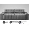 Sofá com Porta Copos Carregador USB Ret Rec Samurai 2,50m Velosuede Grafite - NETSOFAS - 4